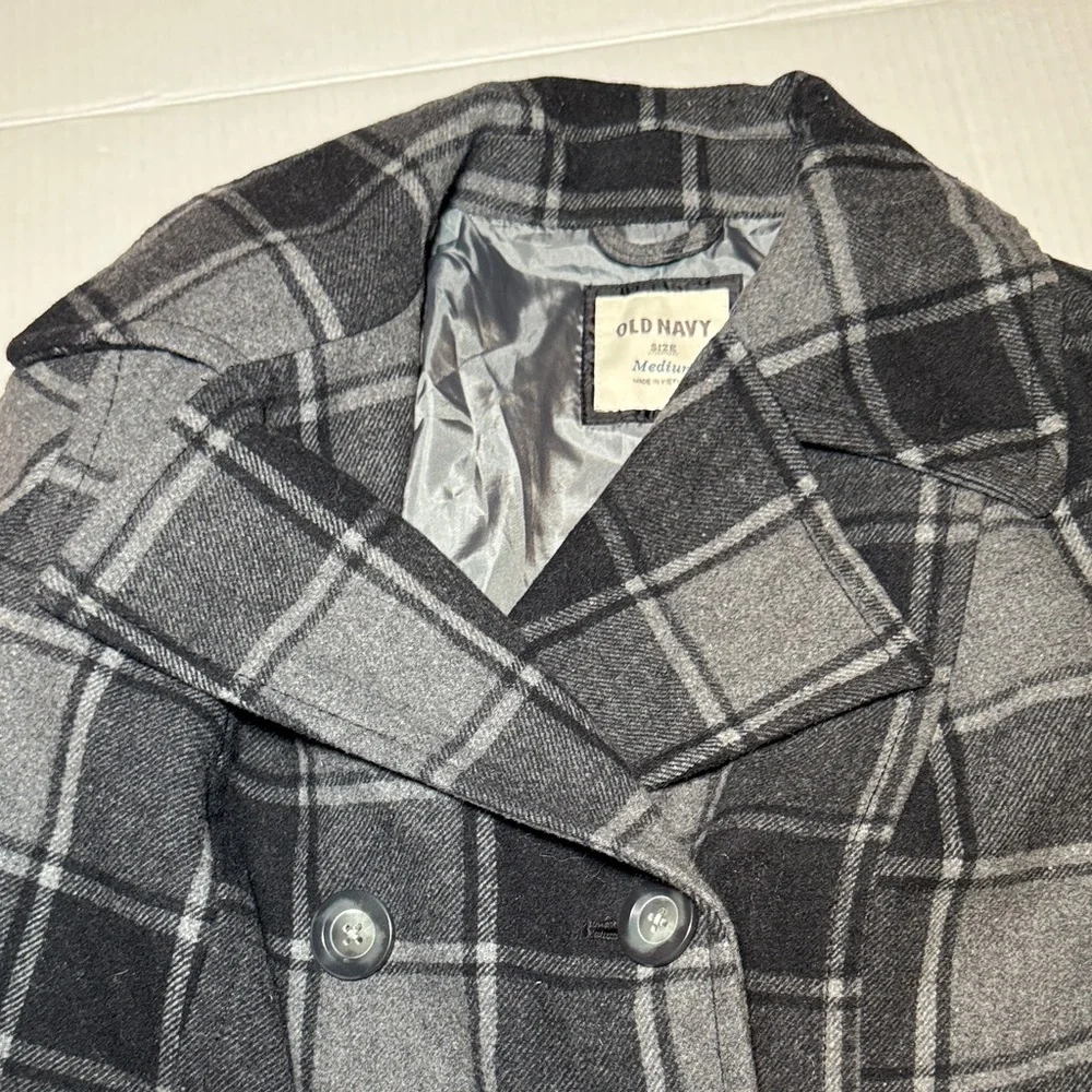Old Navy Vintage Plaid Wool-Blend Women's Peacoat Medium Gray - Picture 7 of 9